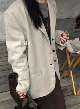春夏老钱风纯亚麻小西装女