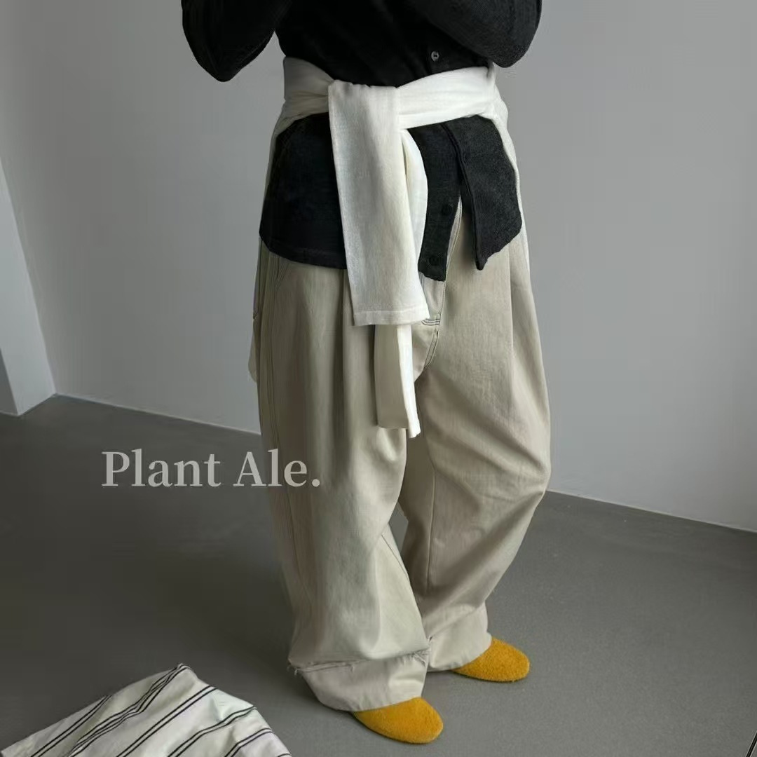 现货折扣一牛仔面料宽松翻边阔腿裤一韩系通勤全棉裤拖地裤女裤