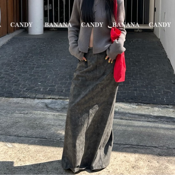 BANANACANDY春装新款美式复古气质百搭半身裙腰长款裙0200