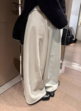 松弛感加绒宽松休闲阔腿裤一冬款加厚复古风做旧黑色弯刀裤女9645