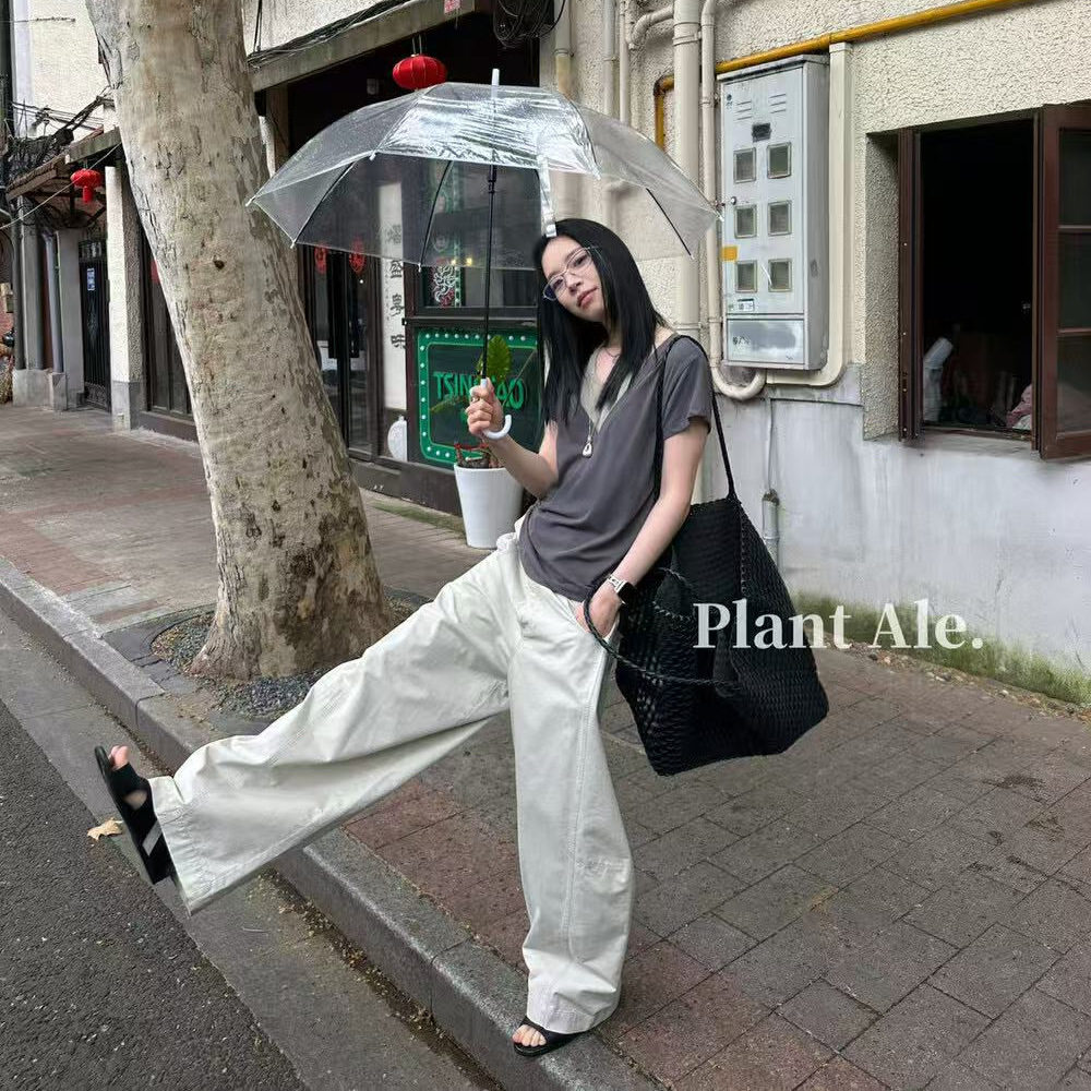 PlantAle高腰显瘦弯刀休闲裤