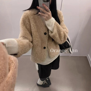 现货秒发V领羊羔毛皮毛一体外套