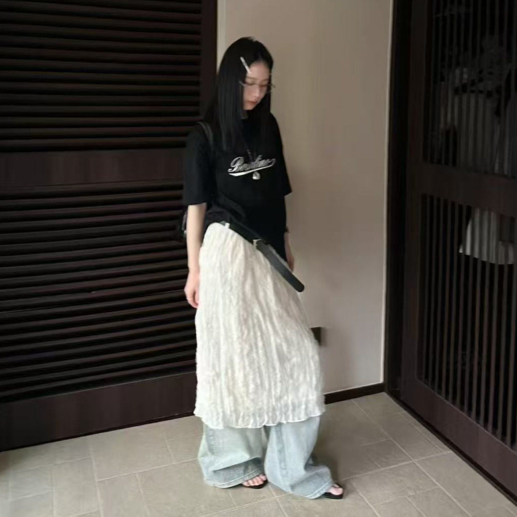 现货秒发一PlantAle夏季女装新款皱皱半身裙中长款显瘦百褶裙6706