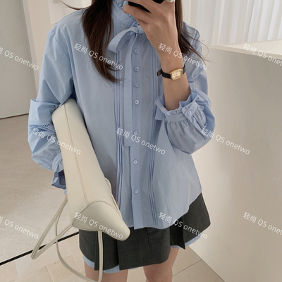 26年春款一QS ONETWO-全棉压褶木耳边叠穿上衣百搭韩系休闲衬衫女