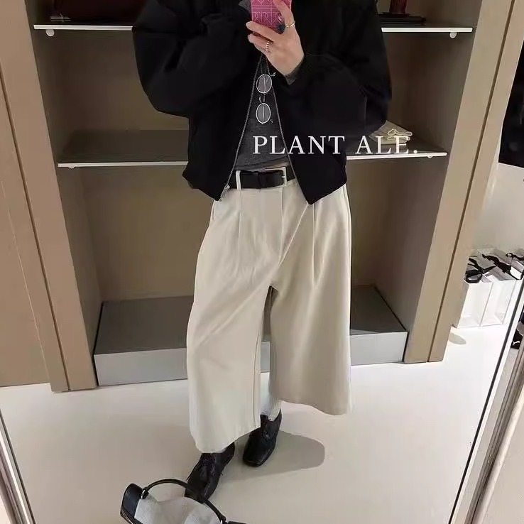 韩系感西装中裤一早秋新款老钱风百搭通勤八分裤女生r6109