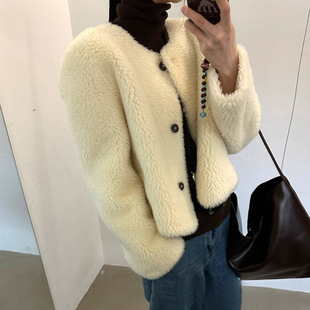 PLANT ALE皮毛一体 软糯羊羔毛短外套 韩系简约百搭休闲麂皮绒女
