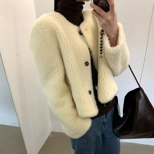 PLANT ALE皮毛一体 软糯羊羔毛短外套 韩系简约百搭休闲麂皮绒女