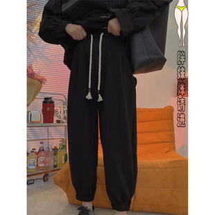 女宽松阔腿老爹运动卫裤 冬季 加绒加厚直筒休闲哈伦裤 胖mm大码 新款