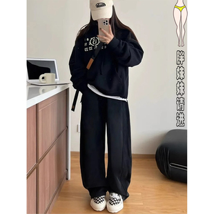 宽松显瘦梨形身材拖地香蕉裤 胖妹妹mm弯刀休闲卫裤 女秋冬大码