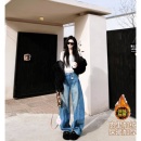 拖地裤 猫猫家加长女裤 秋冬加绒加厚高腰阔腿牛仔弯刀高个子香蕉裤