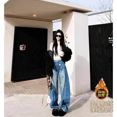 阔腿长裤厚牛仔秋冬加长女裤