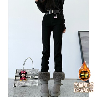 猫猫家加长女裤秋冬加绒加厚黑色高腰显瘦高个子加长牛仔裤直筒裤