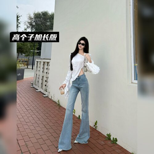 牛仔裤中高腰不贴腿显瘦裤子