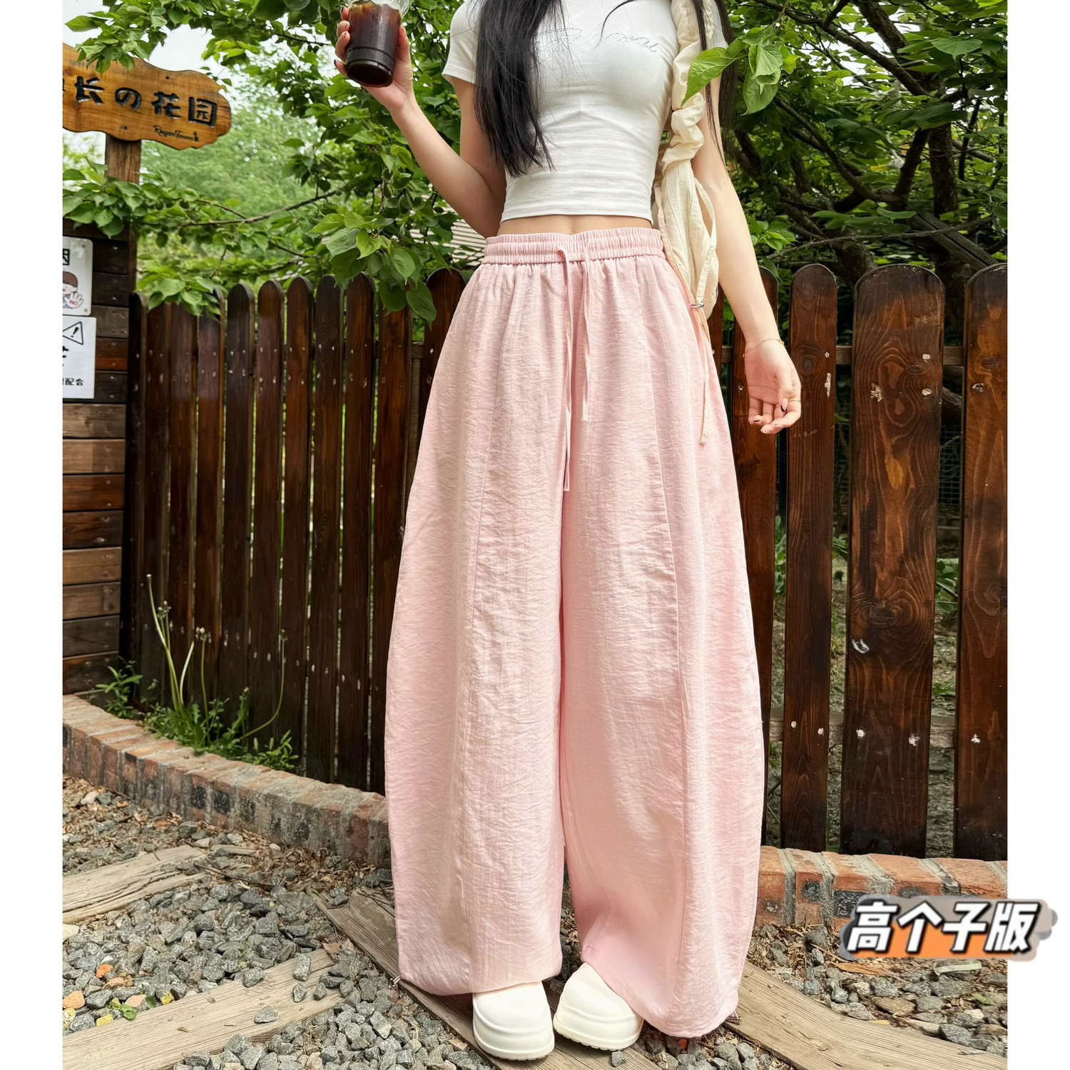 猫猫家加长女裤春夏高个子日系简约慵懒空气感亚麻阔腿休闲裤女潮