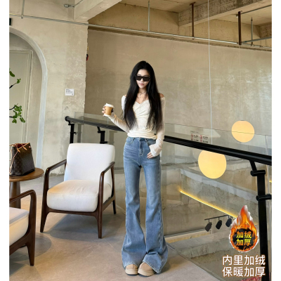 微喇长裤厚牛仔秋冬加长女裤