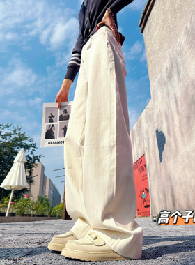 猫猫家加长女裤弹力窄版阔腿牛仔裤女秋冬高腰直筒宽松显瘦拖地裤