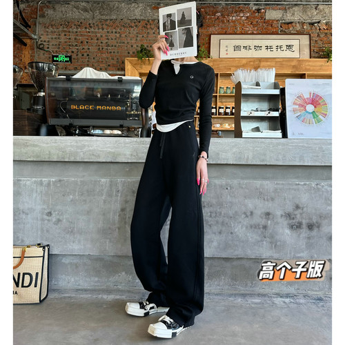 高腰原创猫猫家长裤加长女裤