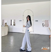 套装 女灰色卫衣卫裤 宽松显瘦垂感两件套 秋冬阔腿裤 猫猫家加长女裤