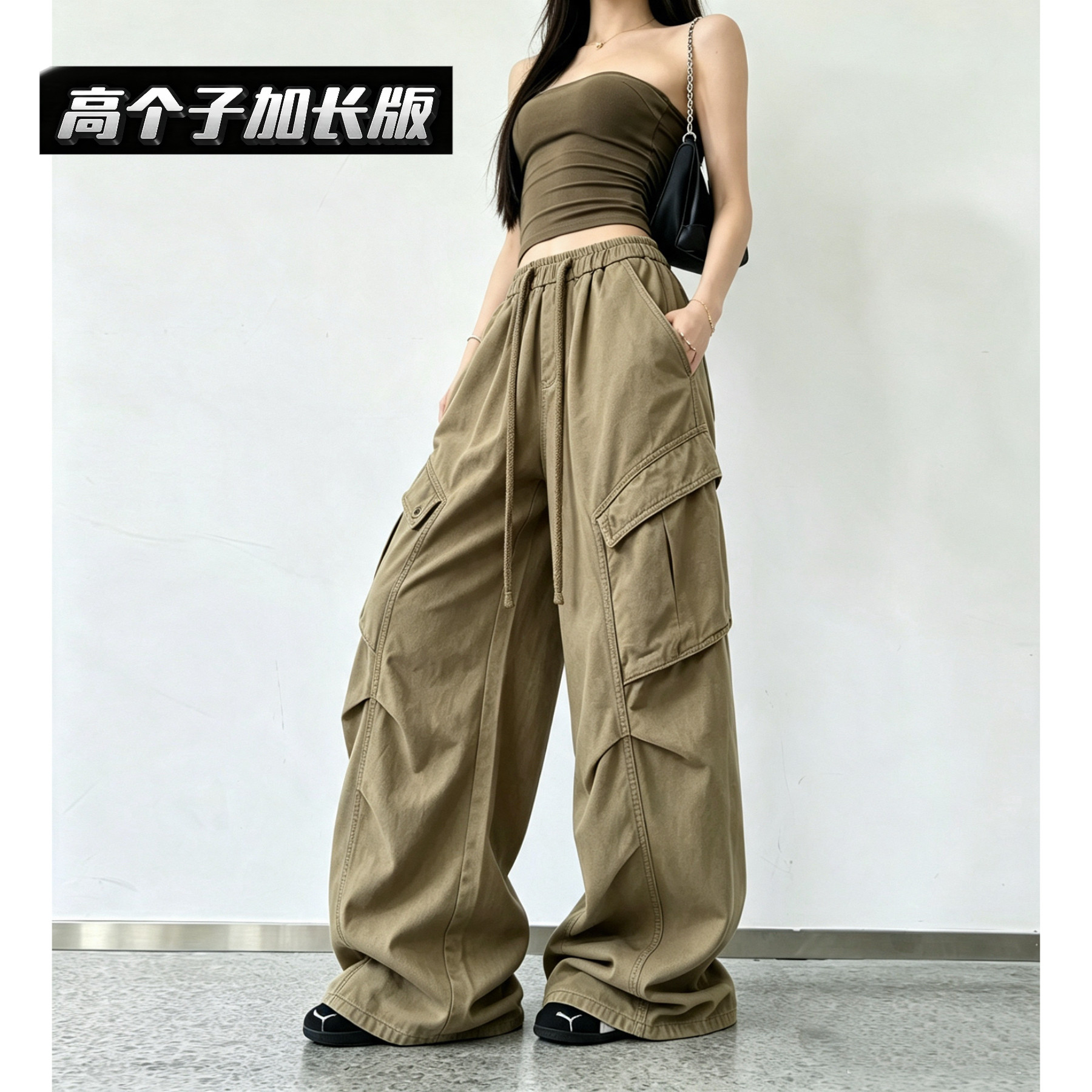 高个子秋冬美式复古工装牛仔裤图片