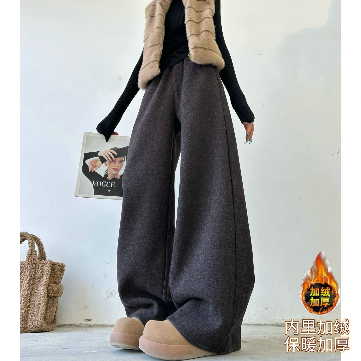 高腰原创猫猫家长裤加长女裤