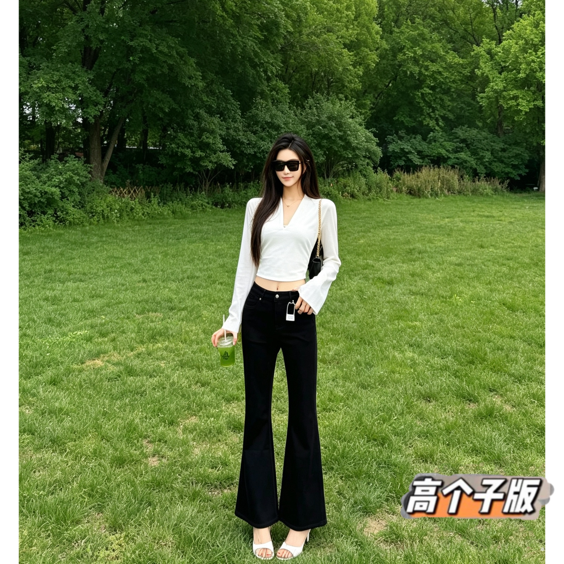 猫猫家加长女裤春夏弹力高腰黑色九分微喇显瘦百搭牛仔休闲喇叭裤