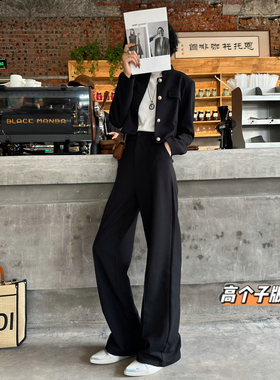 猫猫家加长套装175高个子短款气质高级感秋冬新黑色显瘦两件套女