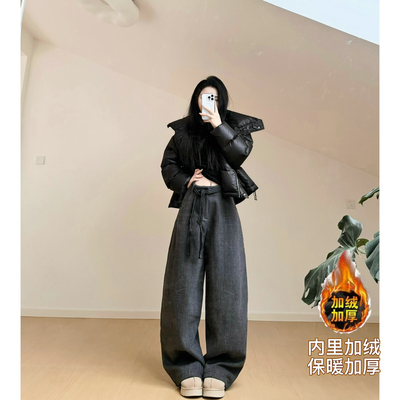 高腰原创猫猫家长裤加长女裤