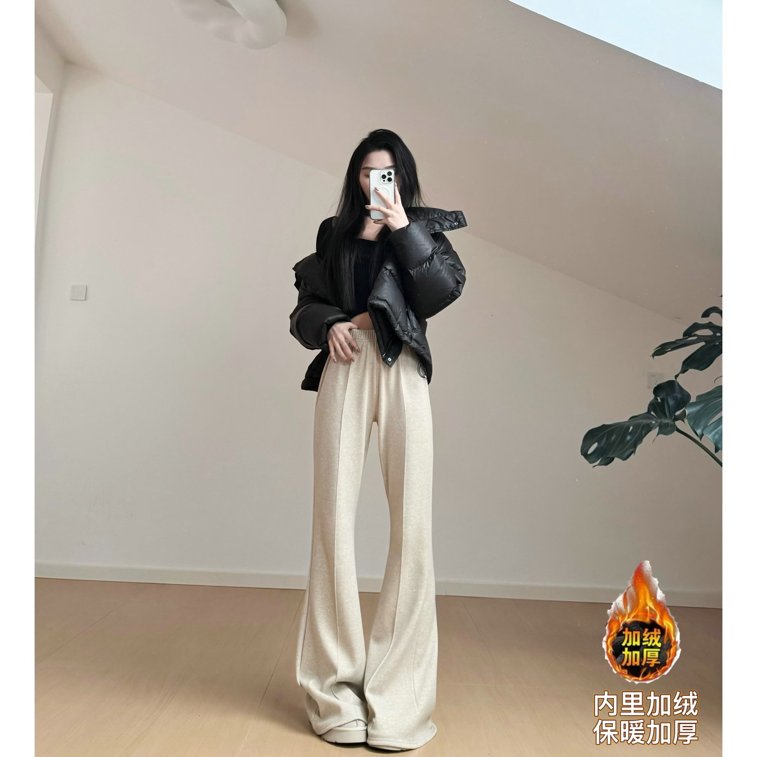 高腰原创猫猫家长裤加长女裤