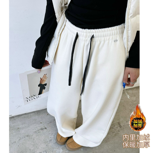 高个子加长女裤秋冬加绒加厚毛呢白色高腰弯刀哈伦裤休闲运动裤女