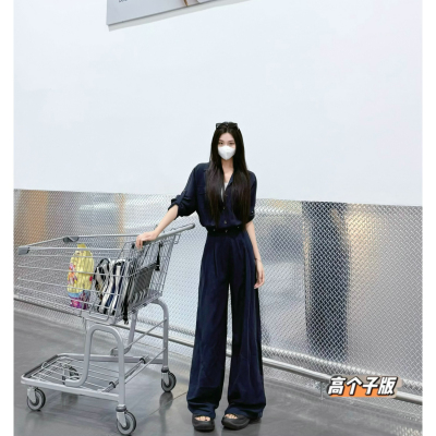 猫猫家棉混秋季加长连体阔腿裤