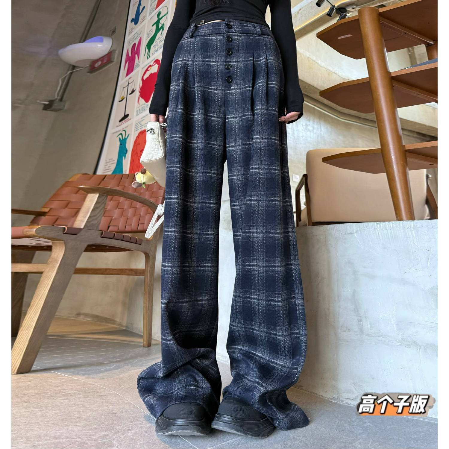 高腰原创猫猫家长裤加长女裤