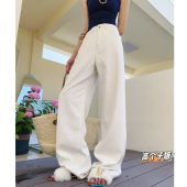 拖地裤 猫猫家加长女裤 女垂感直筒裤 宽松阔腿裤 天丝汉麻白色牛仔裤