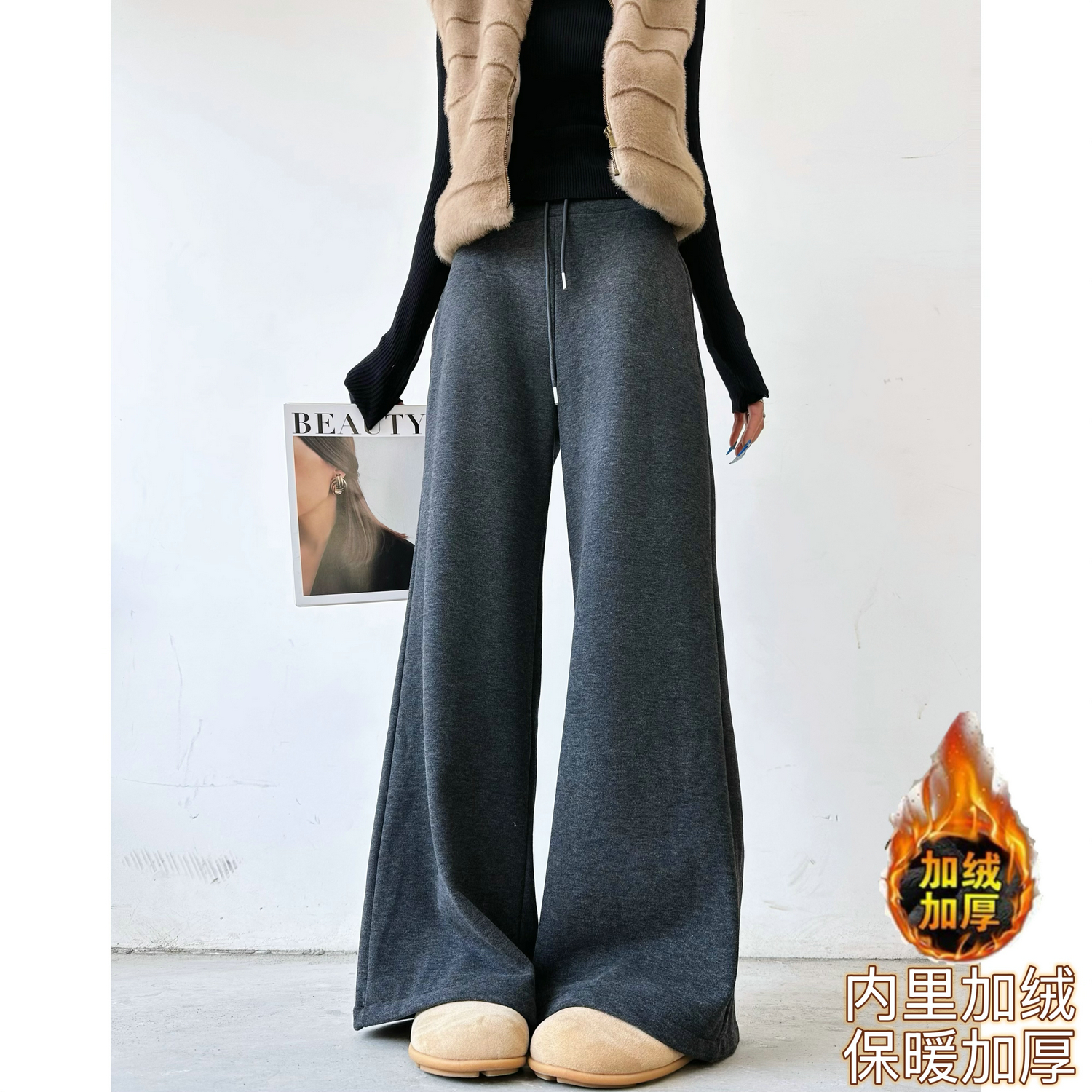 高腰原创猫猫家长裤加长女裤