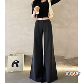 猫猫家加长女裤 女春夏低腰显瘦宽松微喇叭裤 高个子灰色西装 阔腿裤