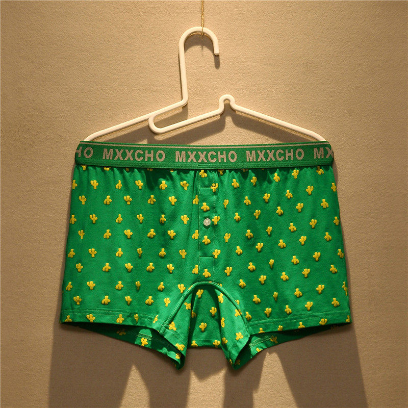 男士卡通印花舒适内裤纯棉低腰性感宽松家居平角裤个性潮流阿罗裤