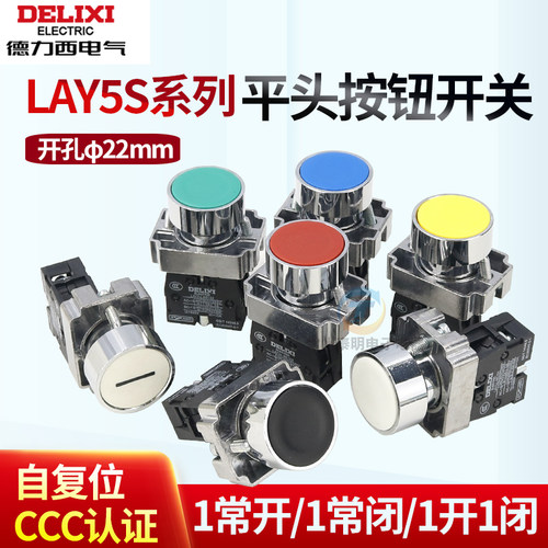 德力西金属按钮平头点动自复位开关LAY5s-BA31绿色常开二常开22mm