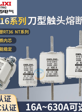 德力西熔芯RT16刀闸1开关630A熔体160A保险丝3熔断器100A底座NT00