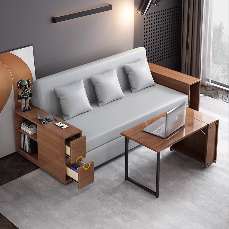 多功能实木沙发床简约客厅折叠书桌一体两用小户型可伸缩收纳储物