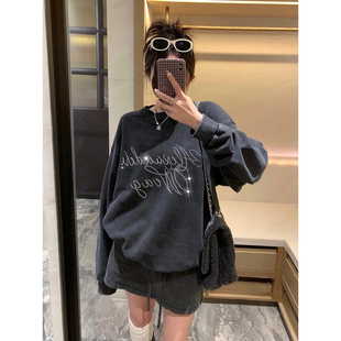 庄大泥 炒雪花黑烫钻卫衣套装