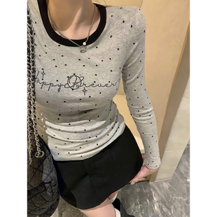 长袖 庄大泥 波点圆点字母烫钻修身