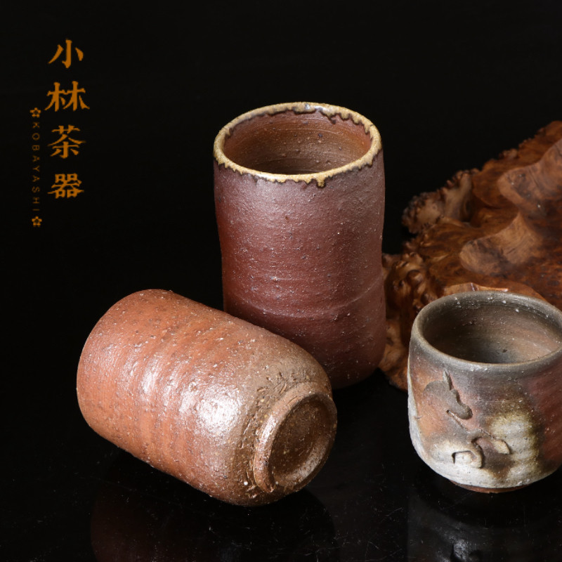 日本进口备前烧茶杯 松岛弘作柴烧水杯个人杯