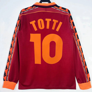 复刻版1998-99赛季罗马主场长短袖复古老款球衣 10号托蒂足球服男