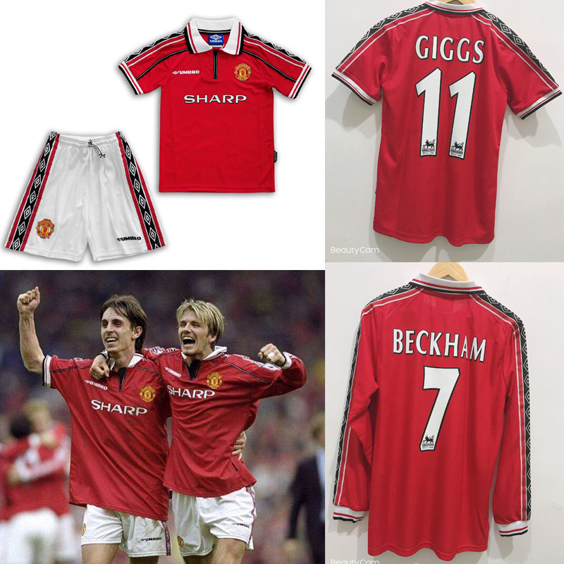 98-99曼联复古球衣7号贝克汉姆11吉格斯儿童成人长短袖足球服套装