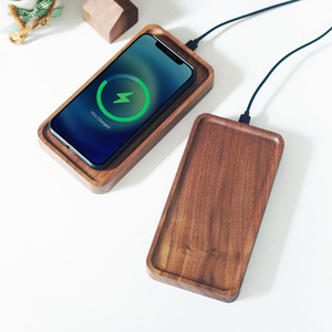 创意黑胡桃木15W无线快充木盘底座底托适用于iPhone14 15华为三星手机无线充电器创意公司logo礼品定制雕刻