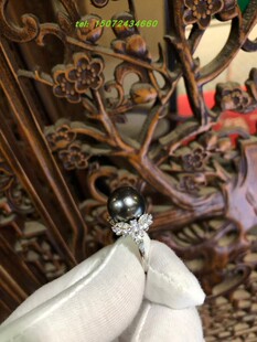 18k白金伴钻镶嵌大溪地黑珍珠女款戒指 武汉名吉专业珠宝制作服务