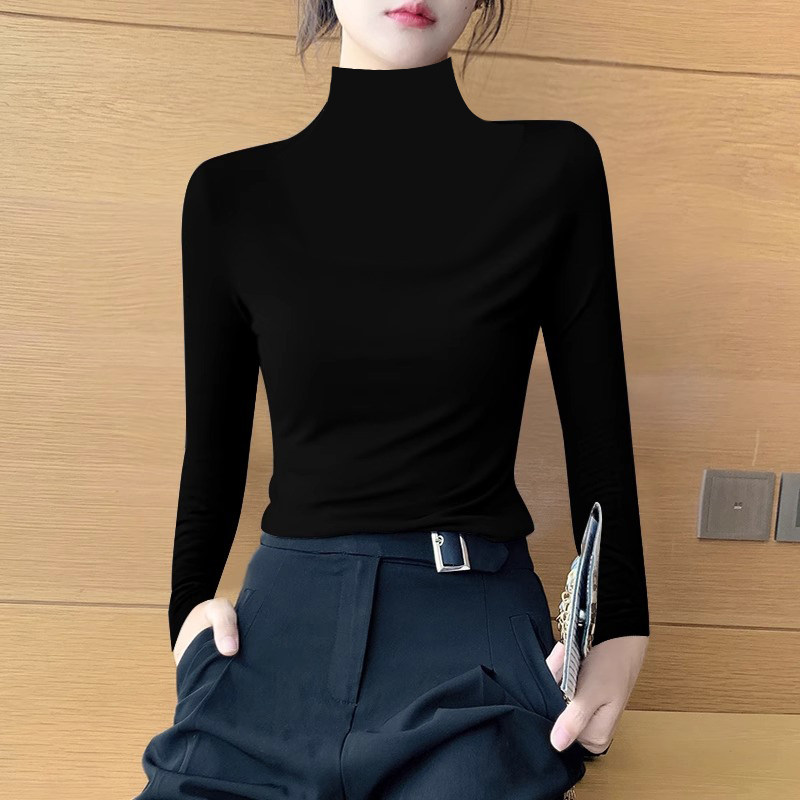 黑色高领莫代尔打底衫女长袖内搭2025年新款秋冬修身百搭打底上衣