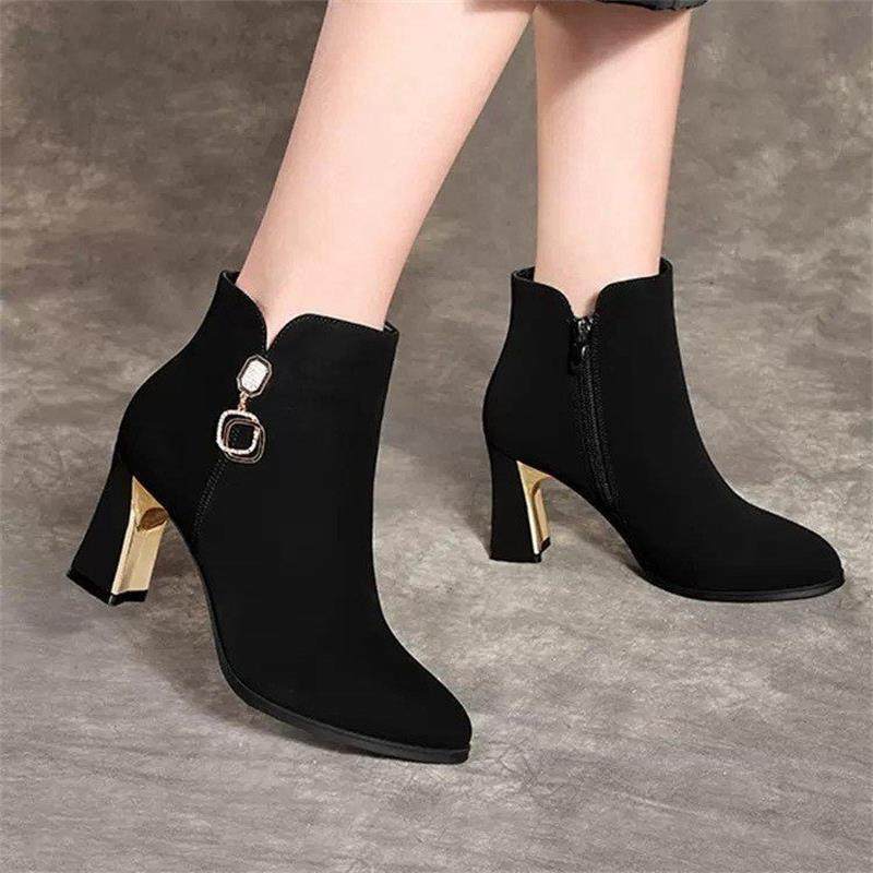 加绒保暖短靴女粗跟2025新款秋冬季绒面马丁靴子高级感妈妈高跟鞋,女鞋,时装靴,淘宝优惠券,粉丝福利购,淘宝优惠卷