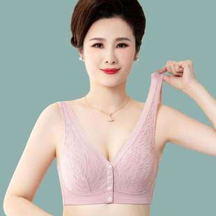爆款树叶纹提花后背洞洞中老年文胸妈妈内衣前开扣薄款背心式胸罩