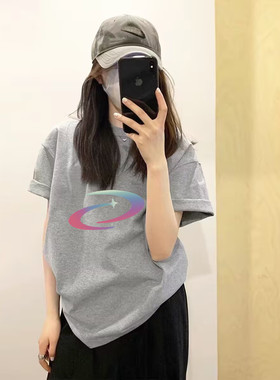 灰色短袖t恤女夏季纯棉2026新款爆款宽松半袖高级小众不撞款上衣