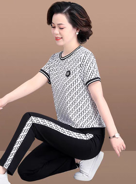 中老年妈妈夏装短袖运动服